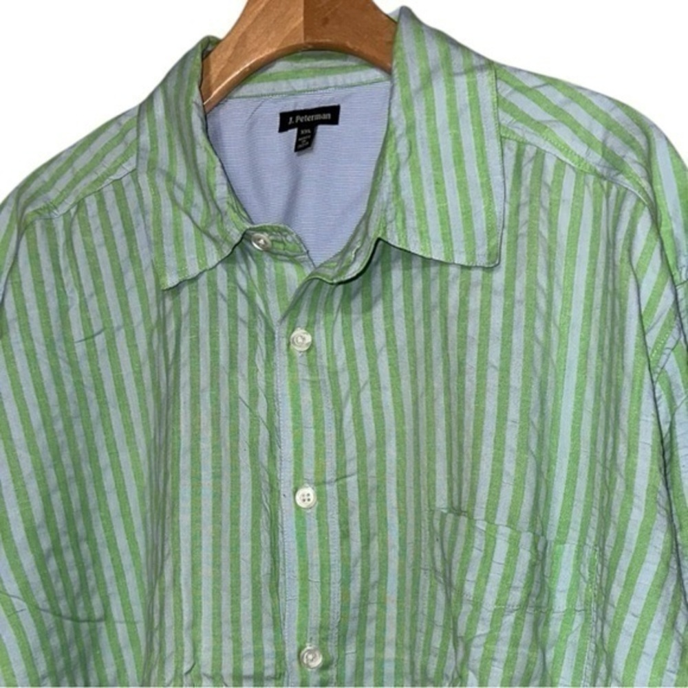 J. Peterman Men’s Sz XXL Green Blue Striped Cotton Button Down Long Sleeve Shirt